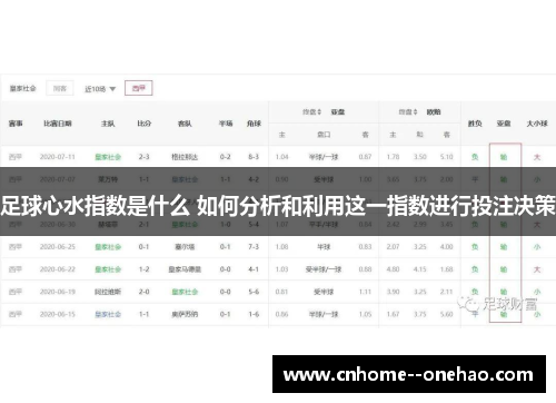 足球心水指数是什么 如何分析和利用这一指数进行投注决策
